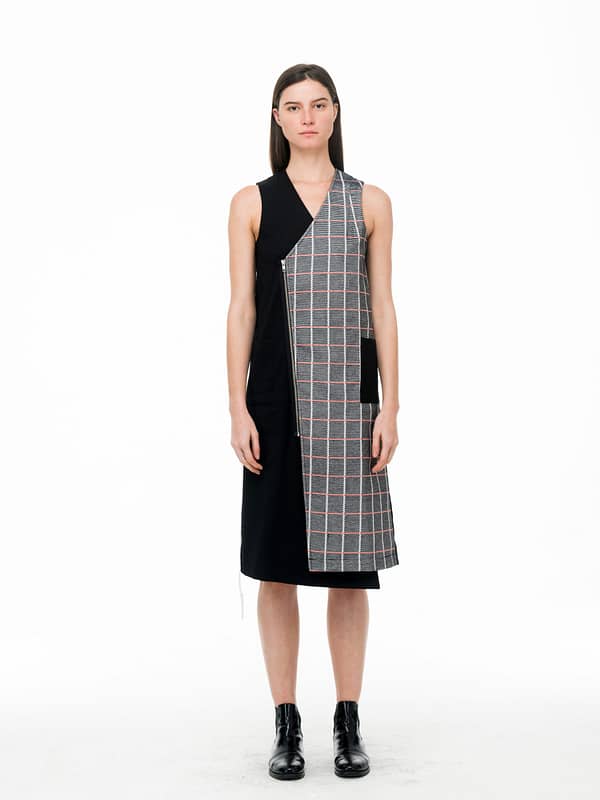 checked patched zipper dress